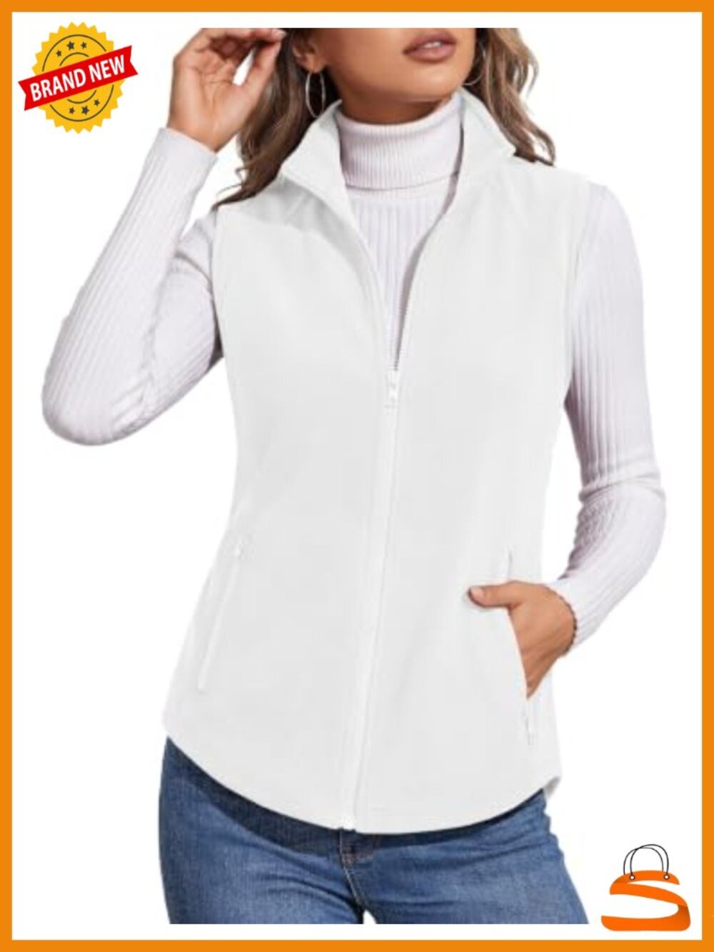Women's Fleece Vest with Zipper Pockets Zip Up Sleeveless Lightweight Warm